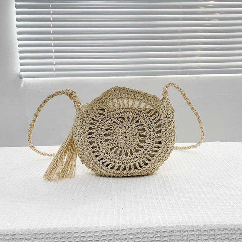 Fashion Hollow Out Shoulder Bags For Women Casual Straw Crossbody Small Round Bag Purse Tassel Messenger Handbags