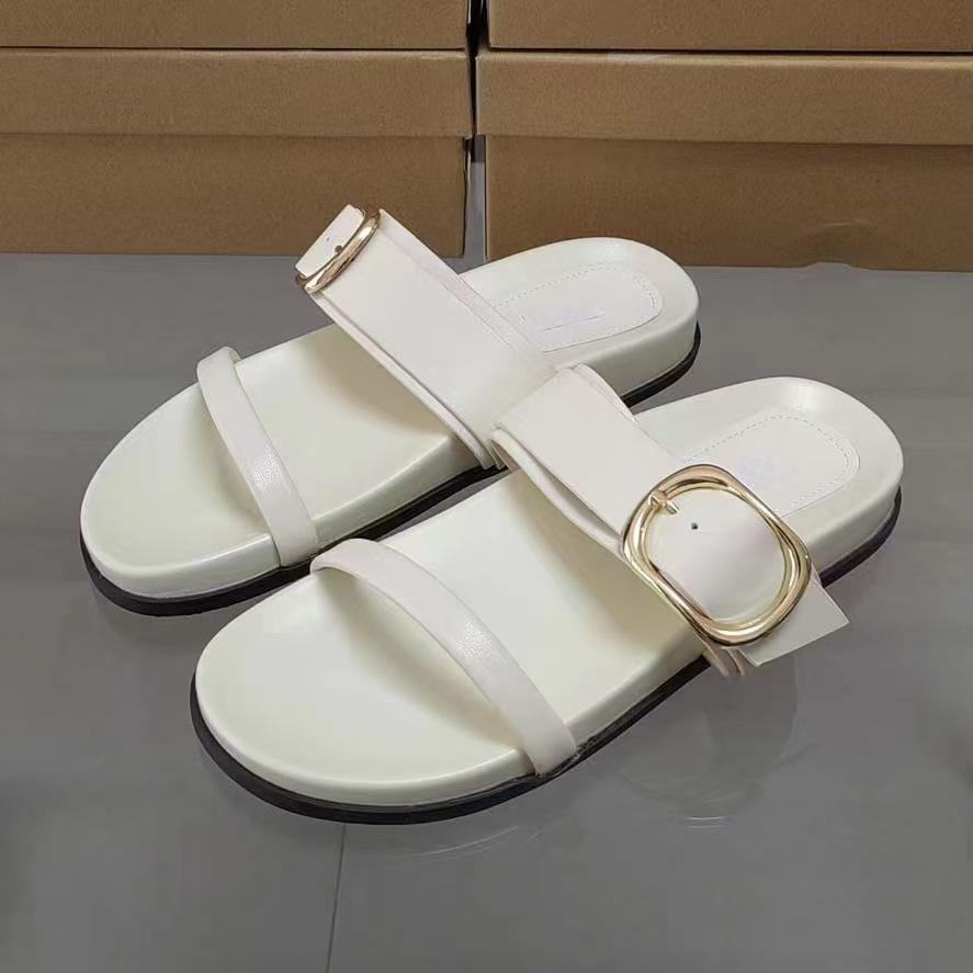 2025 New Fashion Metal Belt Buckle Thick Bottom Slippers Flat Bottom Sandals for Women