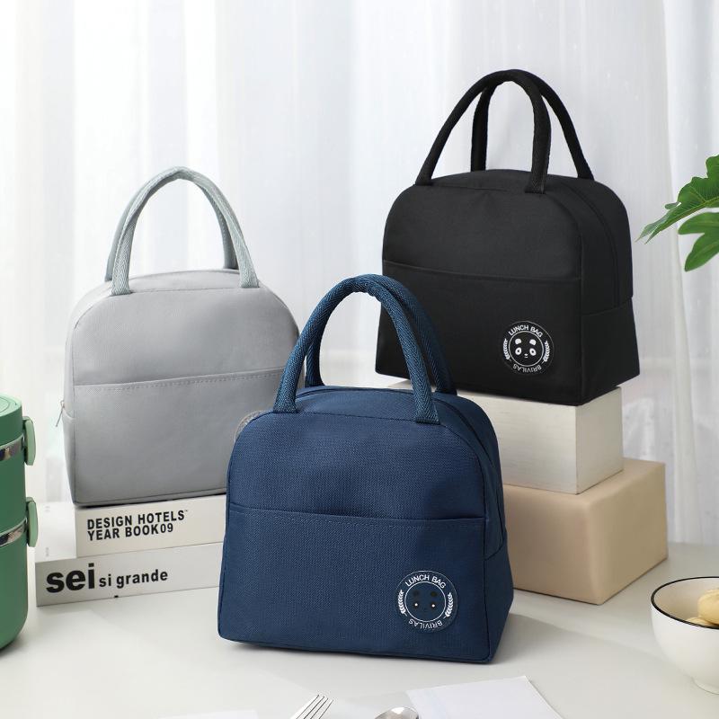 Solid Color Insulated Lunch Bag - 600D Oxford Cloth Bento Tote