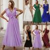 Mode Elegant Einfarbig Plissiert Kleider Damen V-Ausschnitt Hohe Taille Schnürung Rüschenärmel Chiffon Langes Kleid Weiblich Vestidos