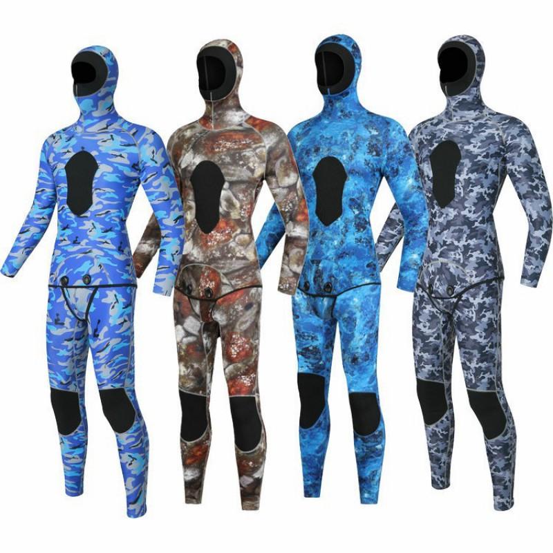 Muta separata in neoprene da 3 mm Uomo Donna Mimetica con cappuccio Apnea Surf Pesca subacquea Immersioni profonde Salvataggio Calda