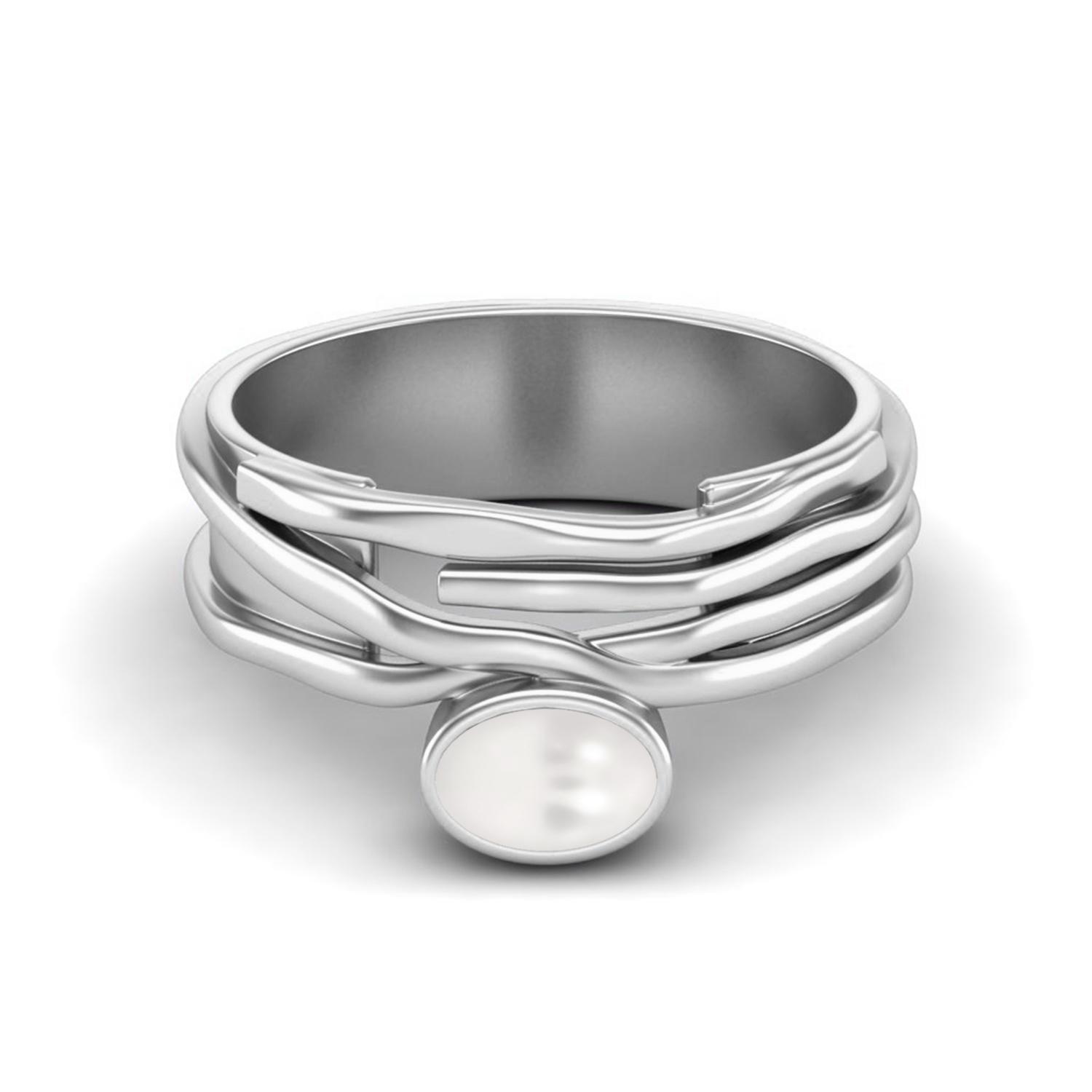 

6X4 Oval Natural Pearl 925 Sterling Silver Multi Band Women Wedding Ring 6 белый