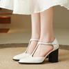 Krazing Pot Sheepskin Suede Round Toe Size 41 Thick High Heels Buckle Office Lady Gladiator Autumn Pumps