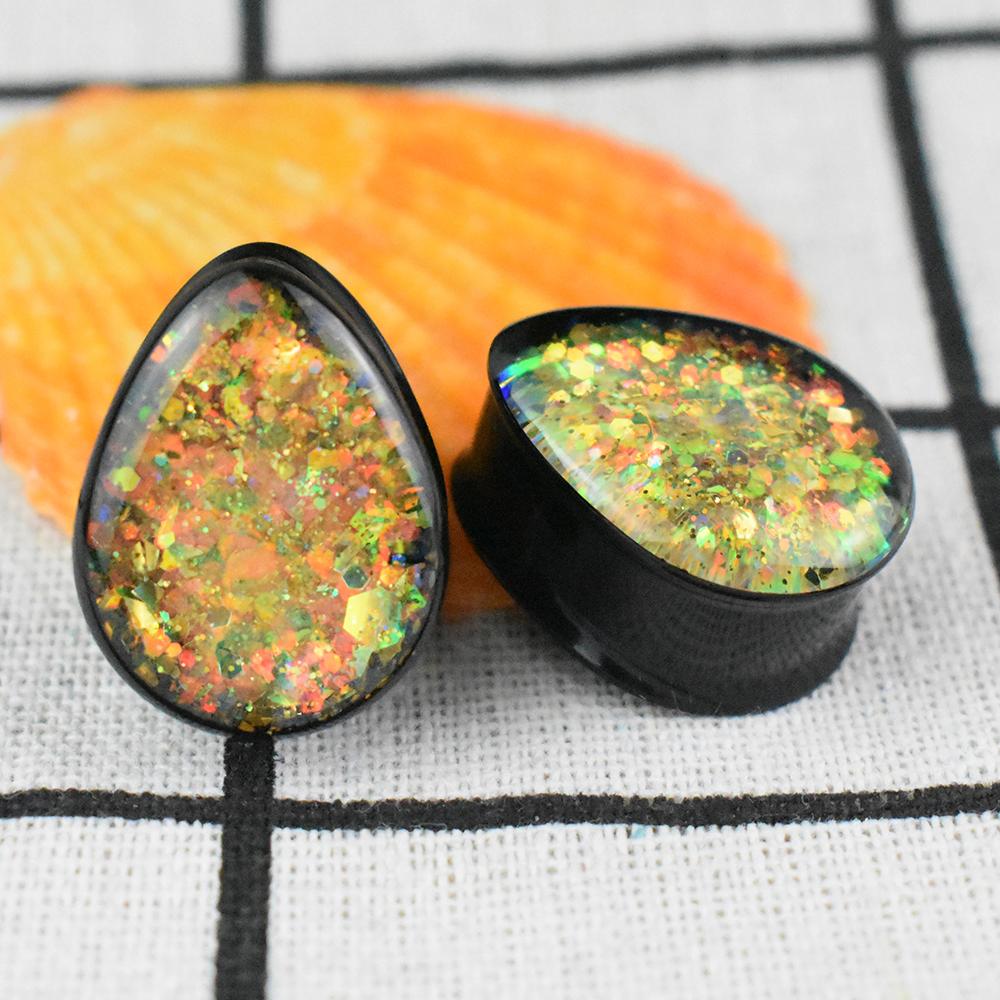 

2 шт. 8-50 мм блестящие каплевидные ушные вкладыши туннели калибры растягиватели ушей двойные расклешенные заглушки украшения для тела для женщин мужчин 8mm жёлтый