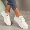Summer White Women Shoes Fashion Round Toe Platform Shoes Plus Size Casual Sneakers Lace Up Flats Women Slip On Tennis Shoes