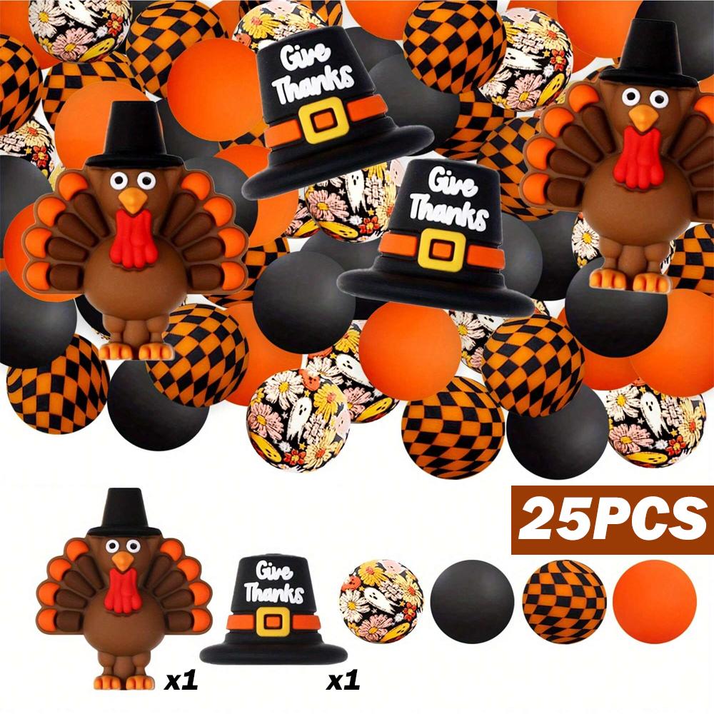 5/25PCS Thanksgiving-Themed Silicone Beads Set, Perfect for DIY Crafting Keychains, Necklaces, Bracelets & More