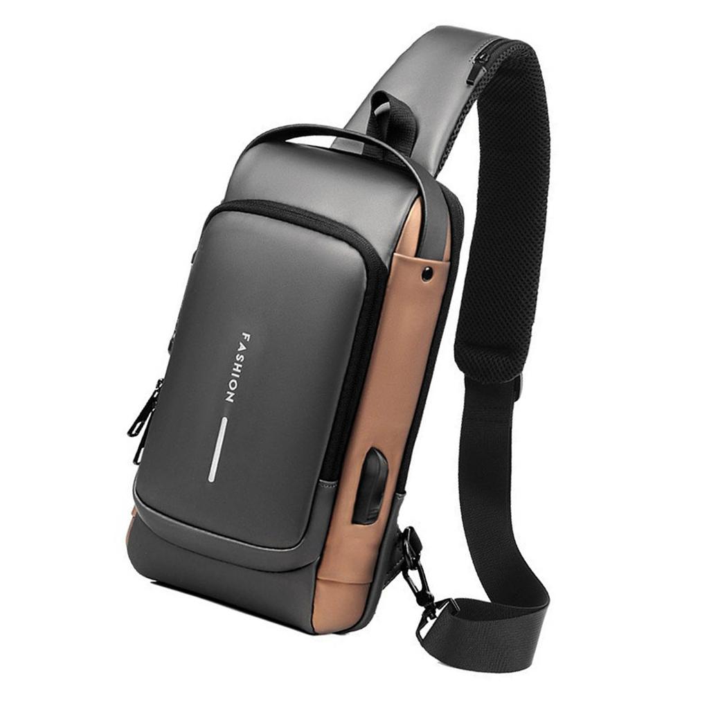 Password Sling Backpack Anti Theft Multifunctional Cycling Chest Bag for Motorcycle Men Grey and Black