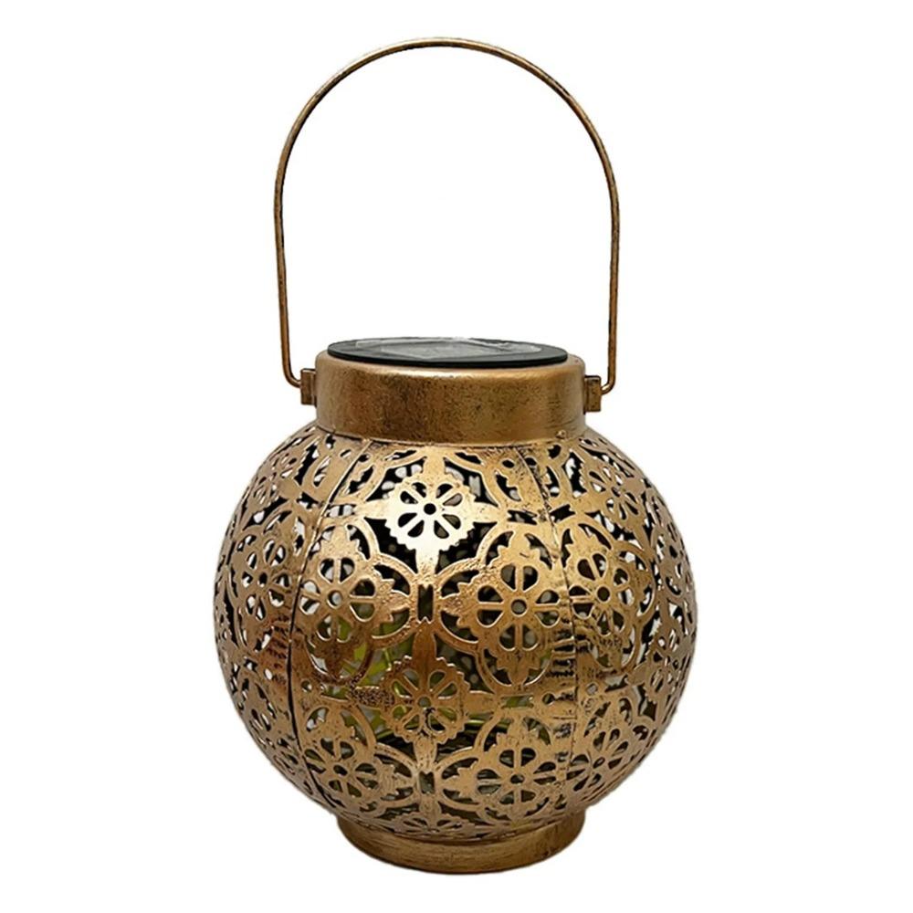 Solar Powered Iron Projection Light Outdoor Garden Hanging Lantern With Hollow Out Design For Patio Fence Decoration