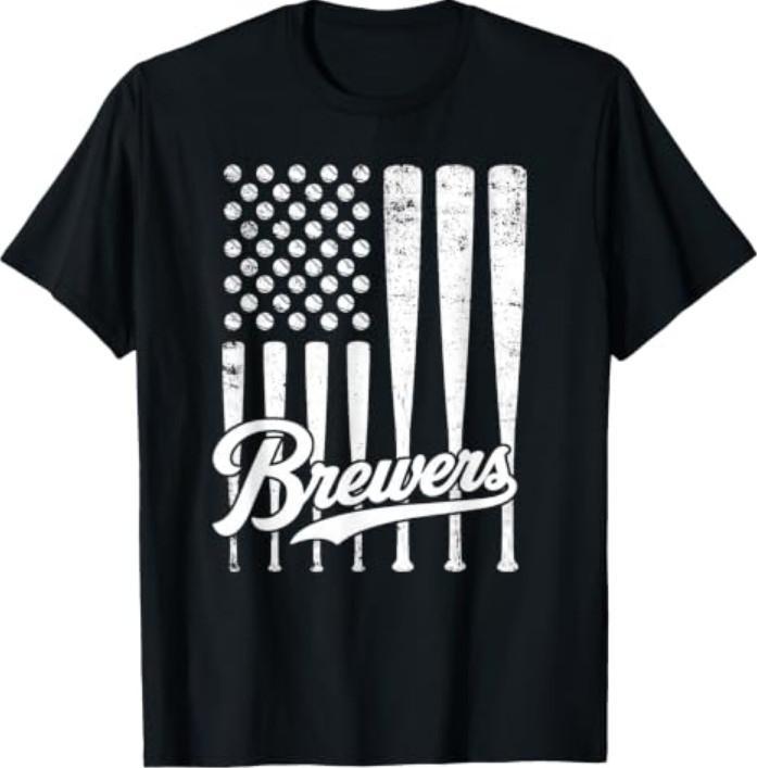 Vintage Brewers Baseball American US Flag for Men Women T-Shirt