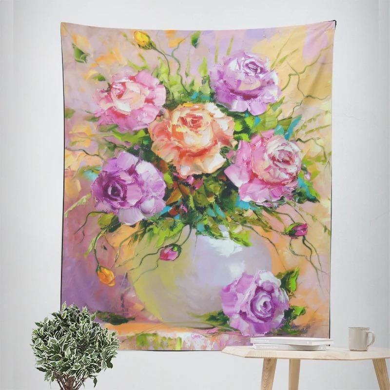 Oil Painting Potted Flowers Decorative Tapestry Home Wall Decoration Office Living Room Tapestry