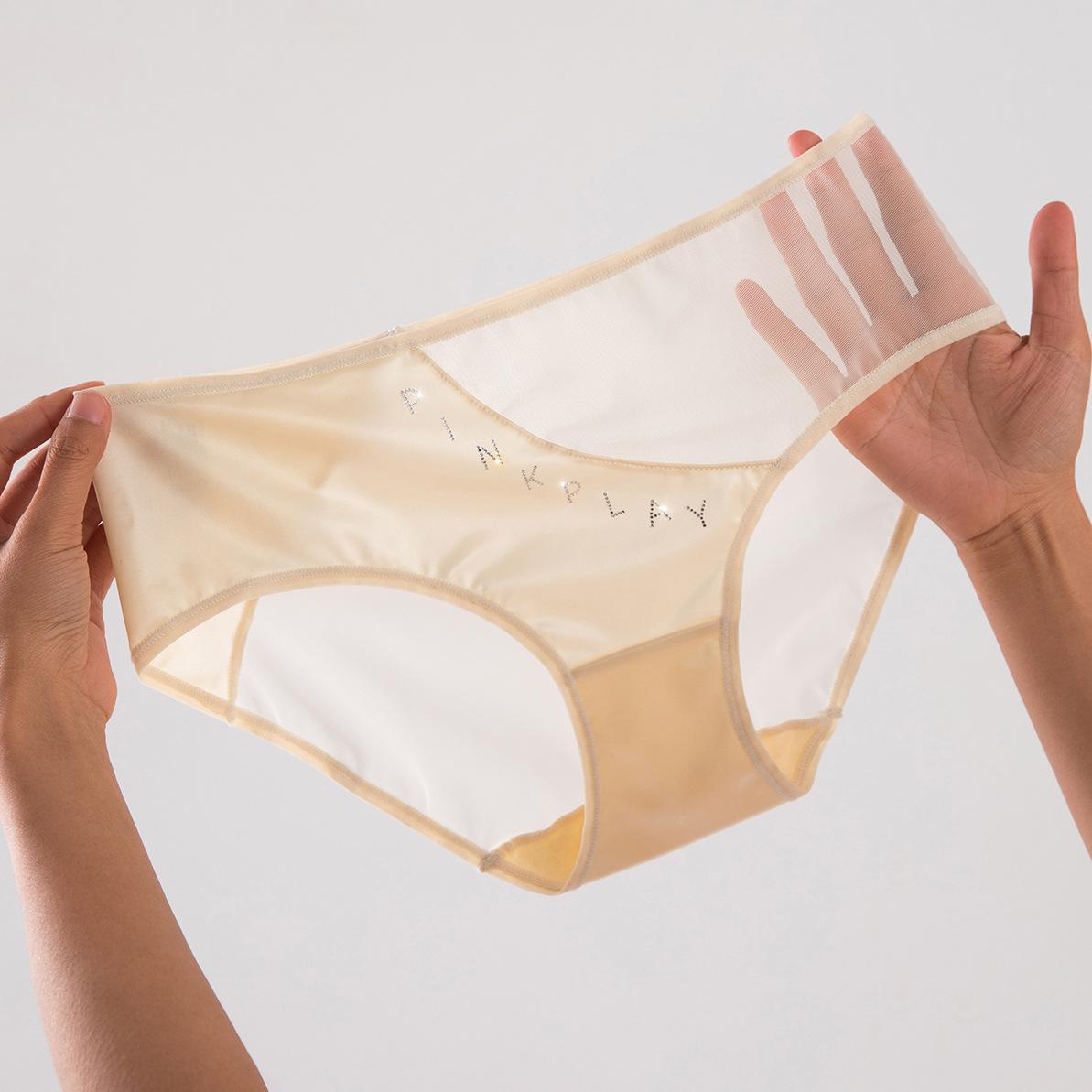 

Diamond Embellished Mid Waist Panties with Lace Sexy Breathable Plus Size Triangle High Elasticity Women’s Panties XL білий