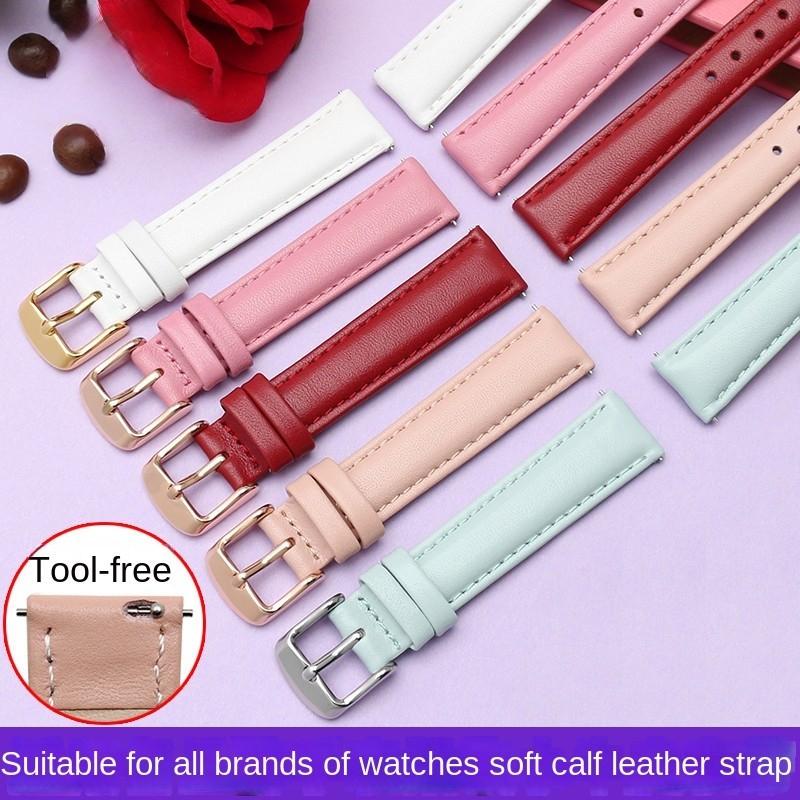 10 12mm 14mm 15mm 16mm 18m Quick Release Strap Women Genuine Leather White Red Pink Blue Cowhide Watch Band Bracelet Accessories