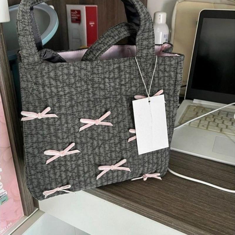 Ballet Sweet Bow Cute Vertical Pattern Washing Cotton Shop Owner Lazy Versatile Casual Storage Bag