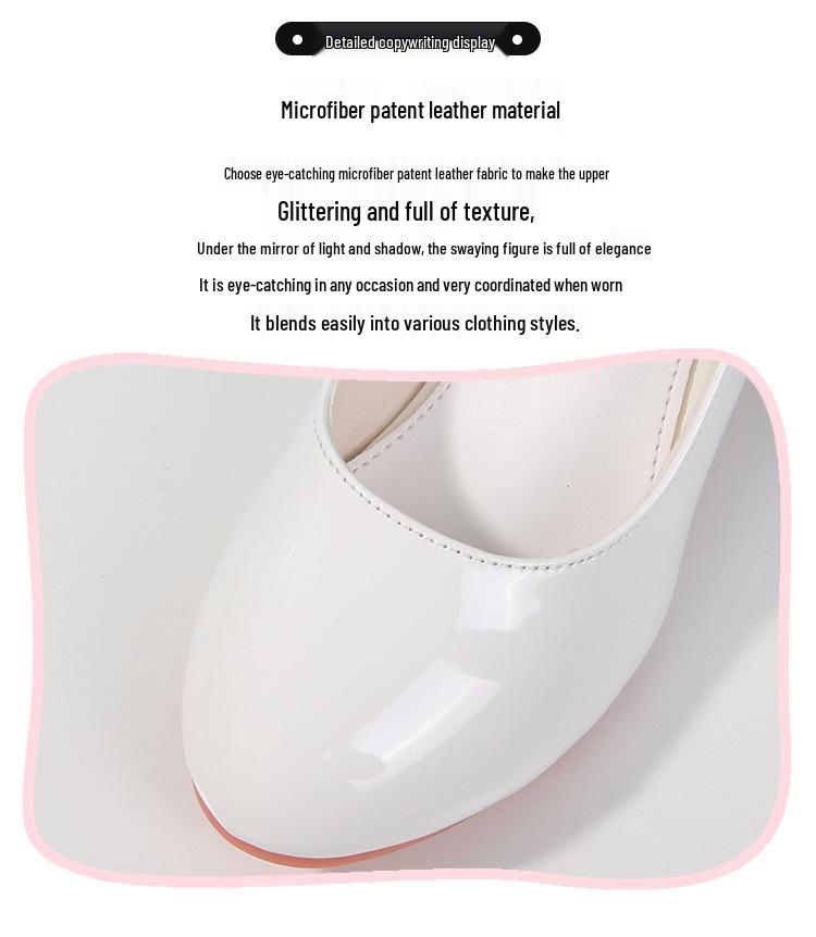 Girls' White Leather High Heels - New 2025 Princess Dance Shoes for Students, Sizes 25-40