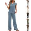 Fashionable Women's Loose V-neck Short Sleeved Top, Loose Casual Wide Leg Pants Set