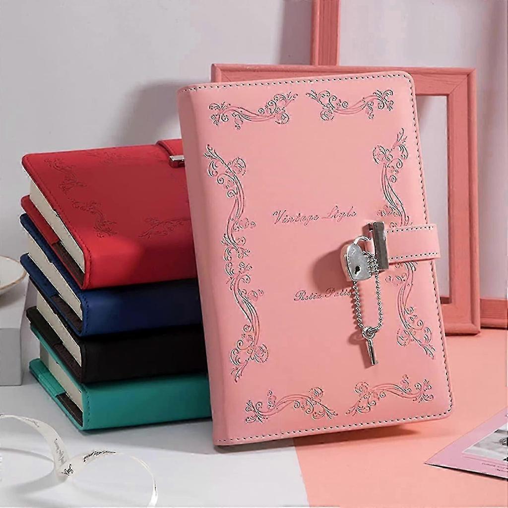 360-Page Leather Heart-Shaped Locking Journal, A5 Pink Diary with Lock and Key for Girls Women Adults