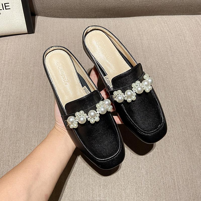 Leather Muller Shoes Women's Bag Head Half-drag Sandals Spring 2025 Wear Lazy Cool Slippers Comfortable Flat Shoes
