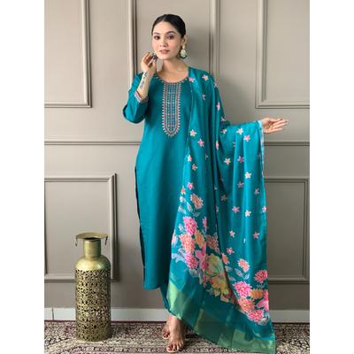 Women Pakistani Top Tunic Kurti Set Indian Party Wear Kurta Pant Dupatta Set VSO-1694 B