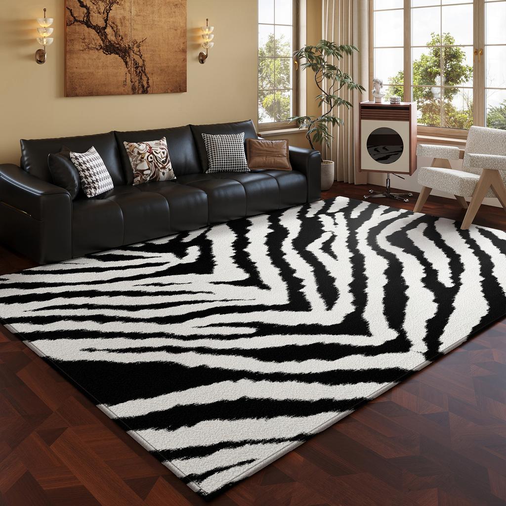 Black and White Zebra Pattern Carpets for Living Room Home Thick Plush Floor Mat Large Area Bedroom Decor Carpet Fluffy Soft Rug