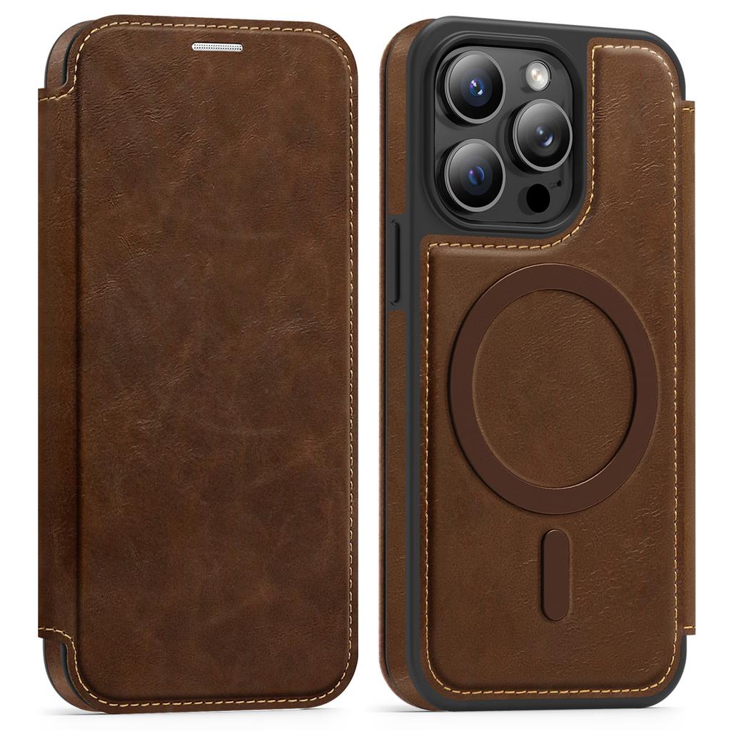 For iPhone 13 Pro Case Compatible with MagSafe RFID Blocking Card Holder Leather Phone Cover