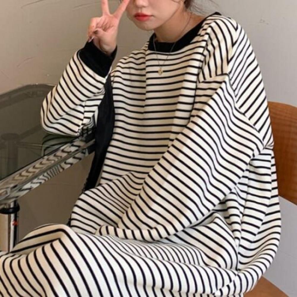 Navava Casual Striped Long Sleeve Round Neck Dress No864