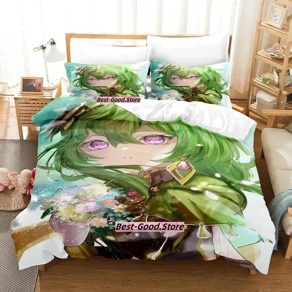 2023 New Game Collei Genshin Impact Bedding Set Cartoon Anime Three-piece Set Adult Kid Bedroom Duvetcover Sets 3D Kawaii Girl