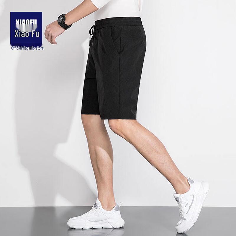 Men s Ice Silk Casual Elastic Shorts 2XL чёрный