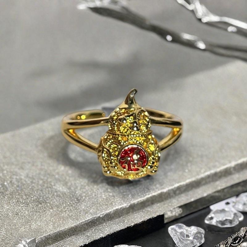 Medieval Vintage Enamel Oil Drop Gourd Open Ring French Retro Court Style Ring Light Luxury Premium Ring