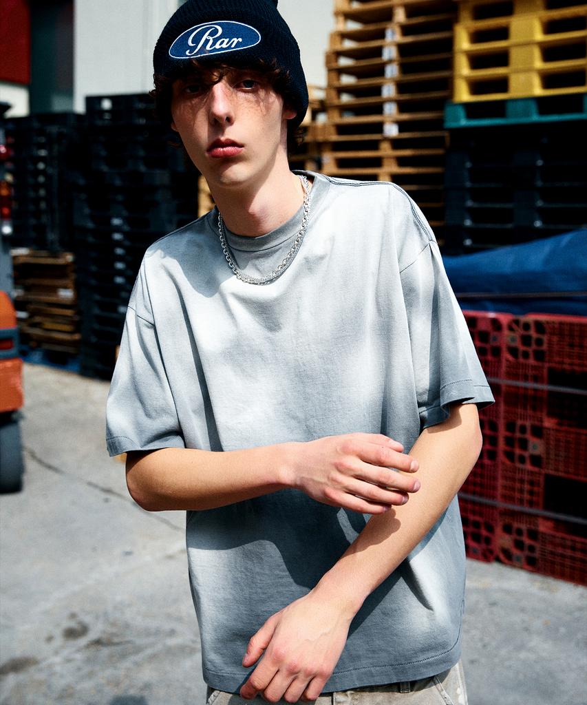 RAR Semi-Crop Vintage Faded Round T-Shirt_Dusty Gray