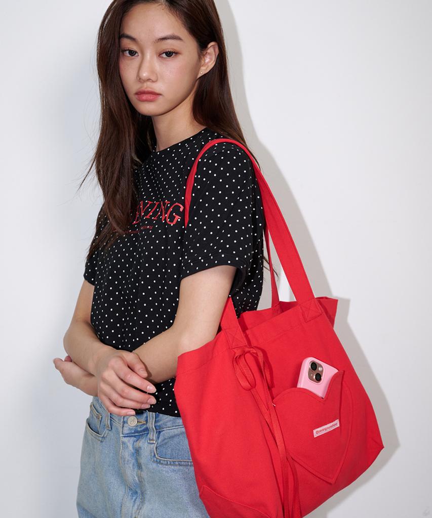 Opening Sunshine Heart Pocket Big Eco Bag Red