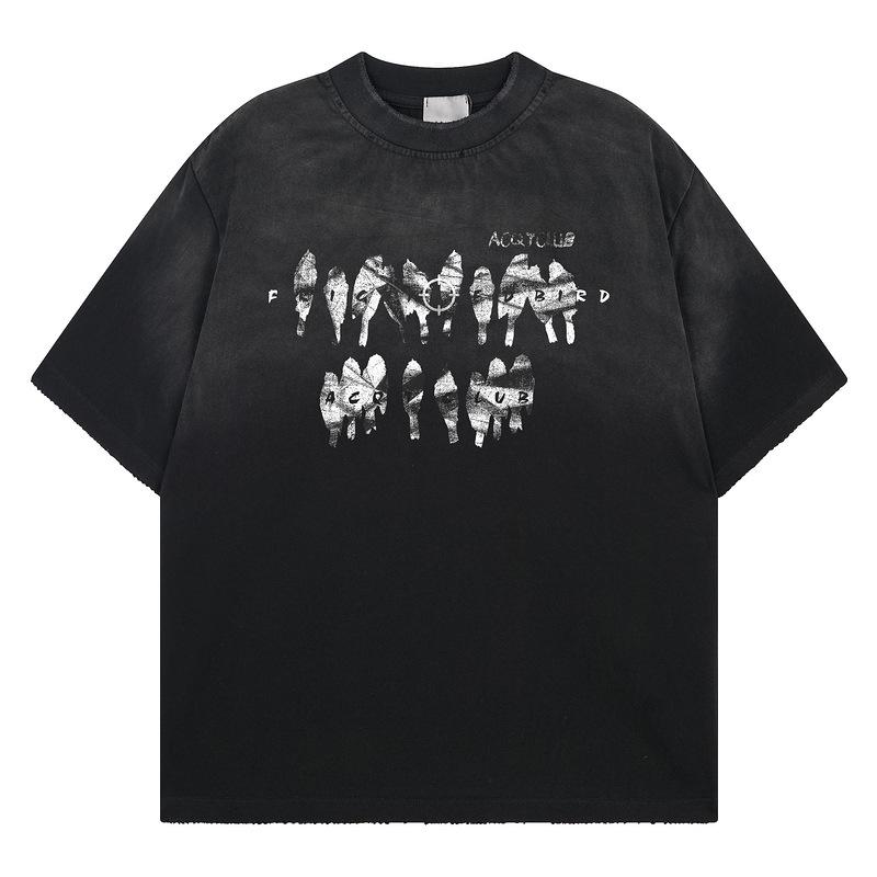 American Guochao high street graffiti printing short-sleeved t-shirt men and women with the same summer Hong Kong flavor retro chic loose top