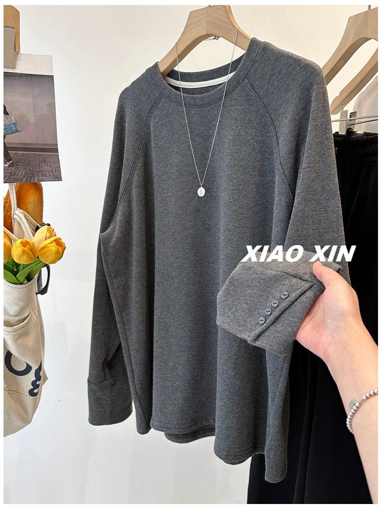Plus Size Patchwork Cuff Thermal Long Sleeve Women's Loose Top