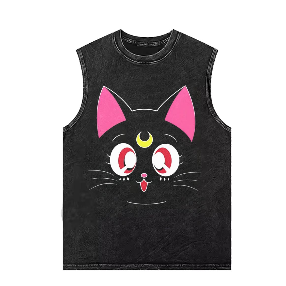 

Мужские майки с принтом Сейлор Мун, жилет, мужская футболка без рукавов, летняя одежда Y2k, винтажная варка, оверсайз, одежда для спортзала S