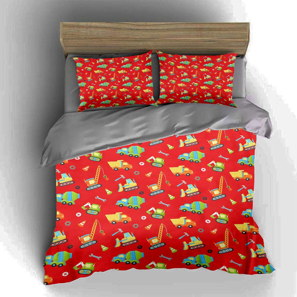 Colorful construction vehicles. Bedding Duvet cover sets Duvet covers Pillowcases gifts (1 * Duvet Cover 2 * Pillowcases, without duvet insert)