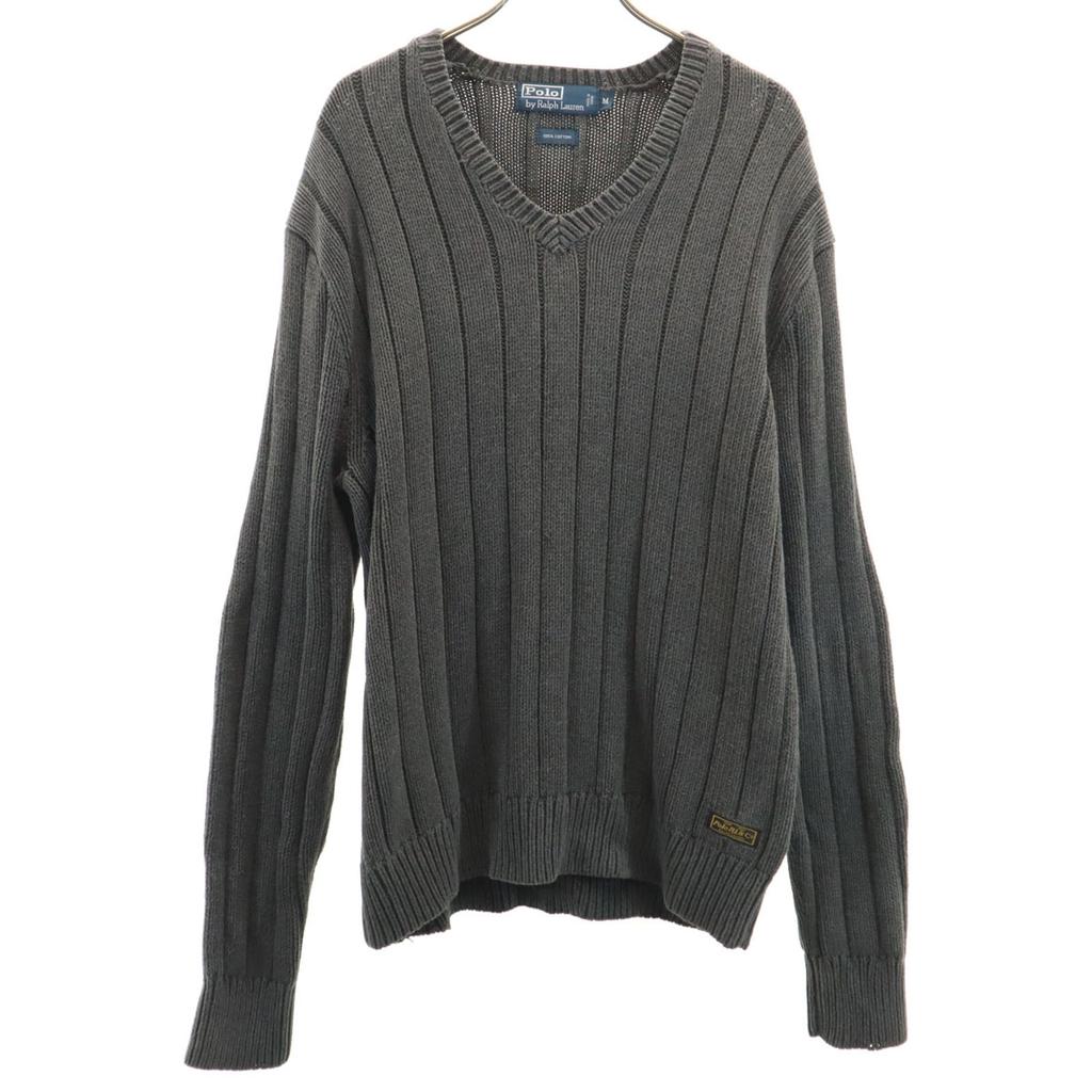 Polo by Ralph Lauren Long sleeve V neck knit M Sweater with elbow patches Men's Used