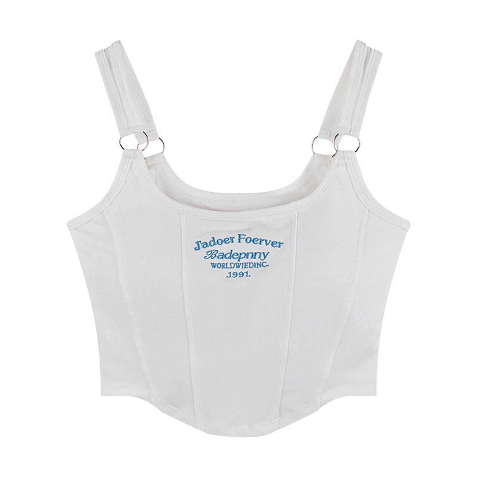 

Женский летний модный камзол с вышивкой букв и принтом, повседневный однотонный сексуальный жилет One Size белый