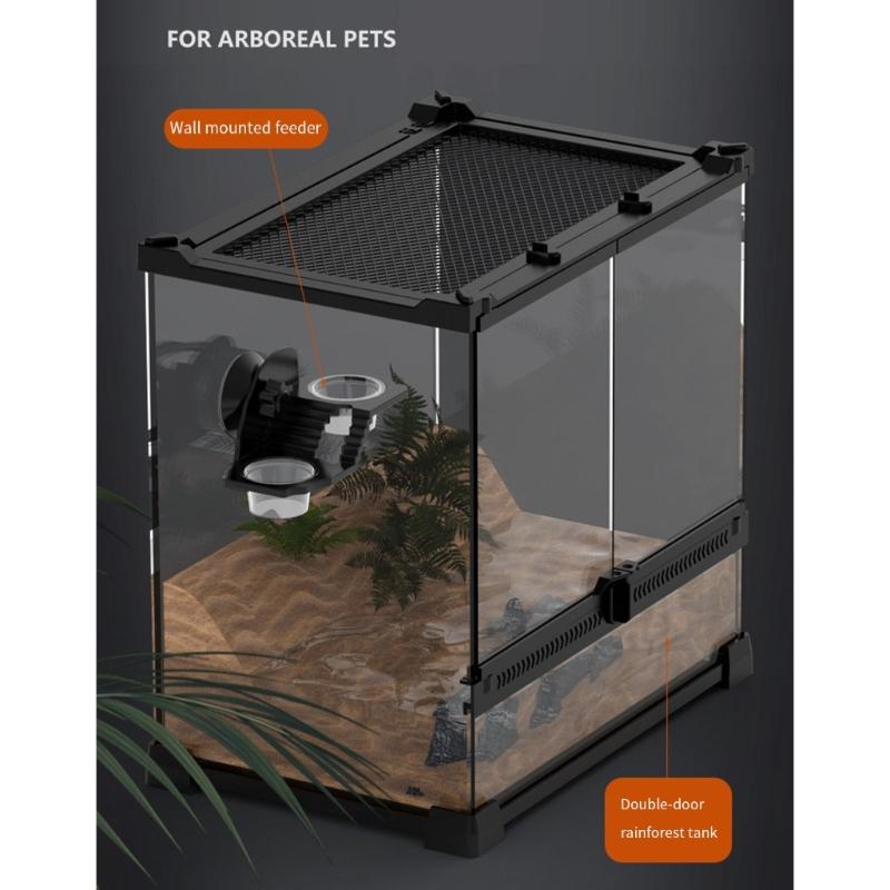 Reptile Terrariums Wall Mount Feeder Multiple Bowl Feeding Dish with Suction Cup for Small Pet Easy Mounting