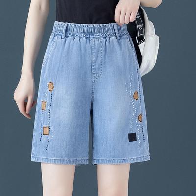 Women's Summer Thin Plus Size A-line High Waist Loose Straight Wide-leg Denim Shorts