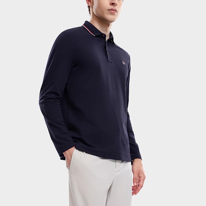 FILA Letter Logo Printed Knit Long Sleeve Polo Shirt Men tops Legendary-Blue F11M331202ANV