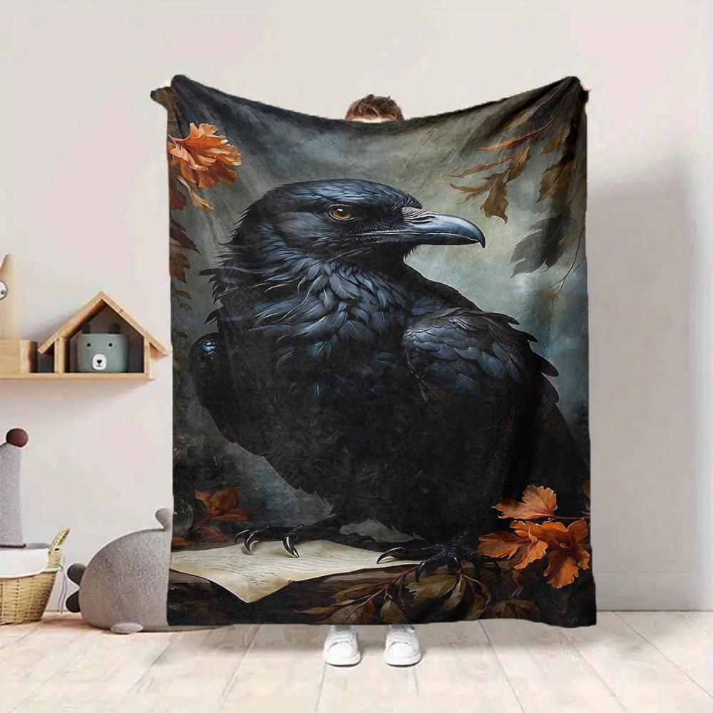 1pc Raven Art Print Blanket Lightweight Blanket Throw Blanket For Sofa, Bed, Travel, Camping, Livingroom, Office yy251010001