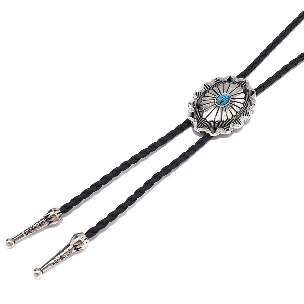 Adjustable Bolo Tie Popular Western Cowboy Teens Men Women Dance Necktie Punk Shirt Alloy Turquoise Buckle Pendant