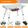 2-in-1 Folding Camping Table with Removable Mesh Layer - Lightweight Adjustable Height Aluminum Table for BBQ, Beach,