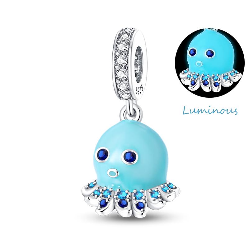 Copper Jellyfish Dolphin Turtle Starfish Shell Luminous Ocean Series Charms Beads Fit 3Mm Original Bracelets Diy Jewelry