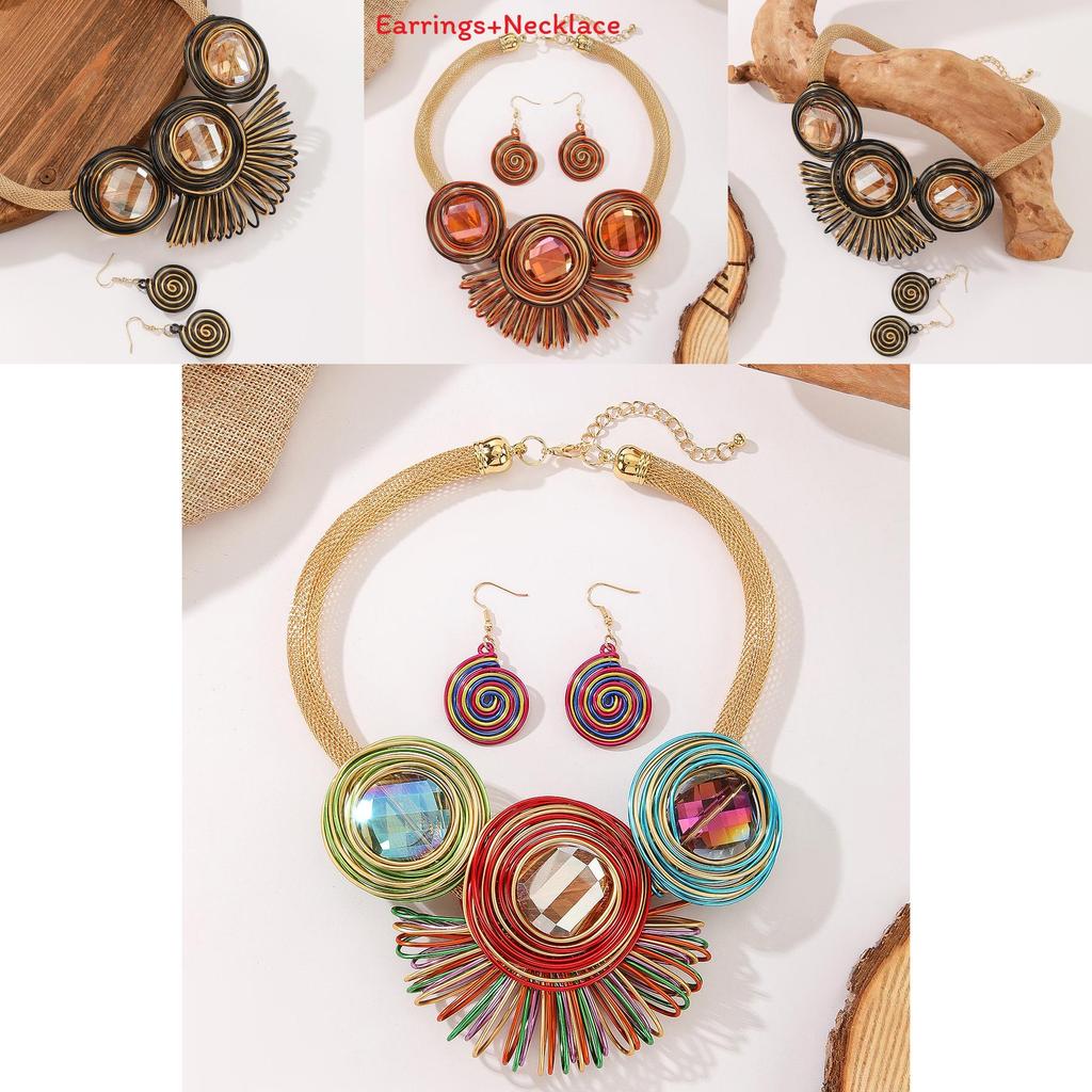 European Style Jewelry Set With Crystal Beads And Aluminum Wire For Women