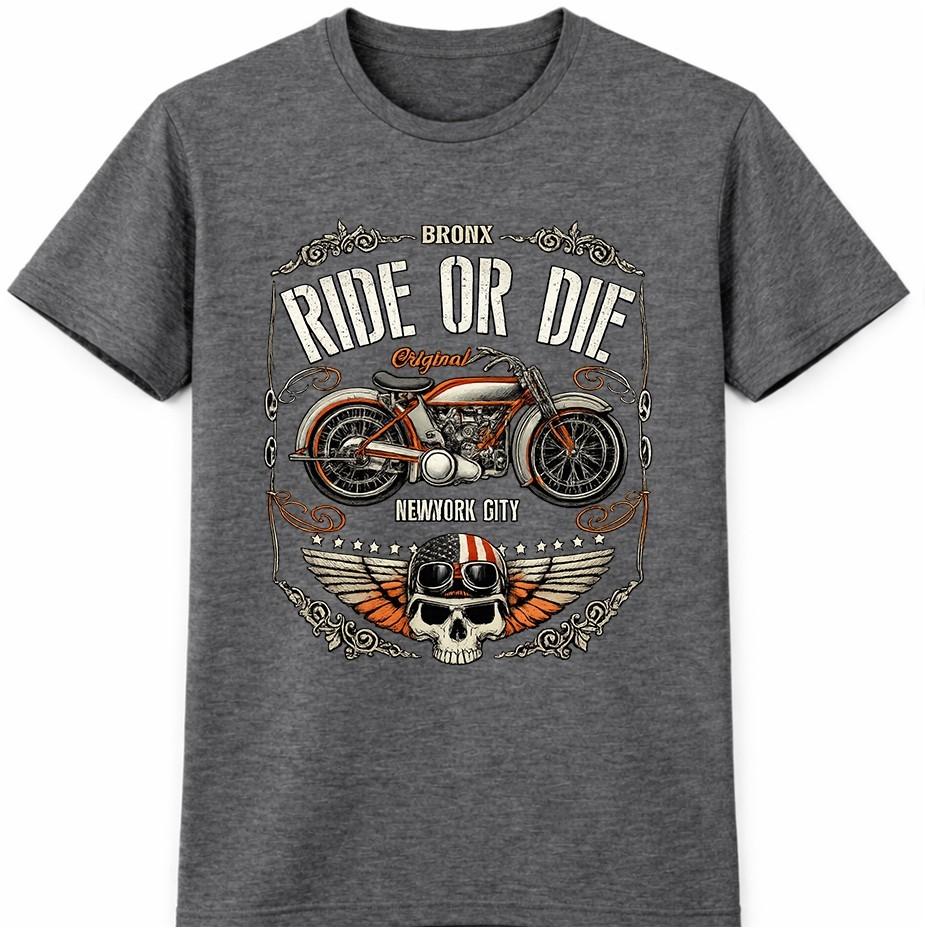 Μπλούζα T-shirt Μοτοσικλέτας Ride Or Die Κρανίο Biker Vintage Γραφικό T-shirt Μοτοσυκλέτας
