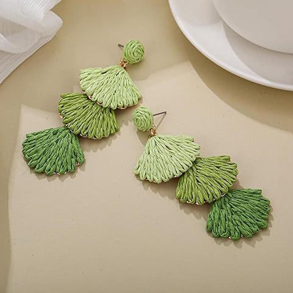 Raffia Dangle Earrings for Women - Boho Statement Rattan Drop Jewelry Shell Design, Lightweight Summer Beach Trendy Accessories