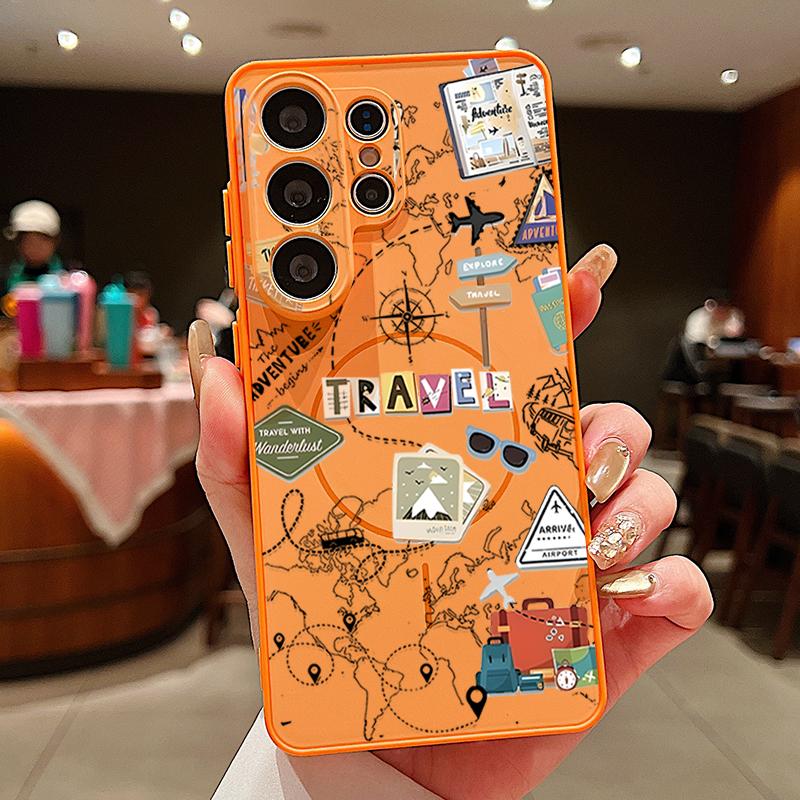 Travel Route Map Magnetic Phone Case For Samsung Galaxy S25 S26 Ultra Edge S24 S23 FE A17 A56 A37 A16 A35 A55 A15 A36 Hard Cover