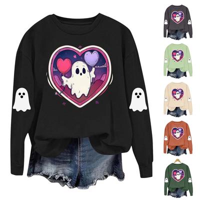 Top Casual de Manga Larga para Mujer con Estampado de Halloween y Cuello Redondo