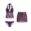 Purple Smudge Neck Swimsuit Women's Seaside Vacation Sexy Mesh Split Bikini Slim Cover Meat Beach Swimsuit