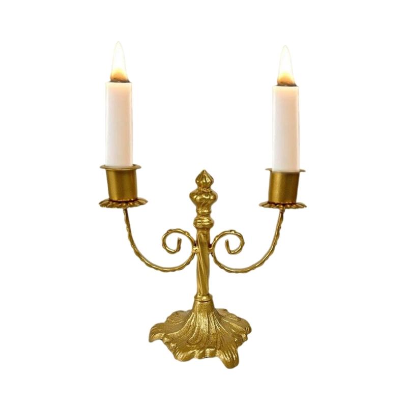 Vintage Antique Candle Holder Iron Candlestick with 2 Arm European Metal Candle Stand Candelabra for Table Centerpieces